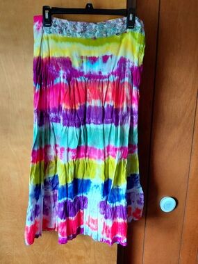 Greeta New HandmadeTie-Dye Multi-Color Maxi Skirt Hand Beaded Waist Size Small